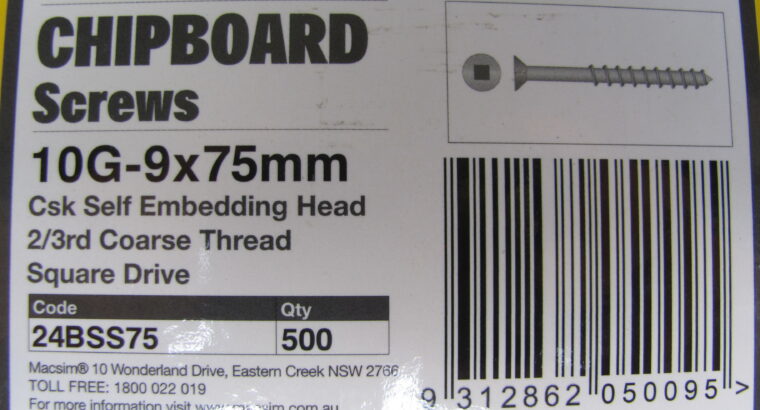 Chipboard Screws 10G-9 x 75mm 304 S/STEEL(500pcs)