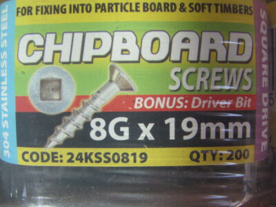 CHIPBOARD stainless steel SCREWS 8G x 19mm (200pc)