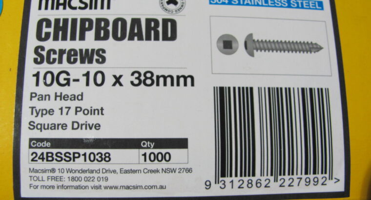 CHIPBOARD s/s 304 SCREWS 10G-10 x 38mm (1000pcs)