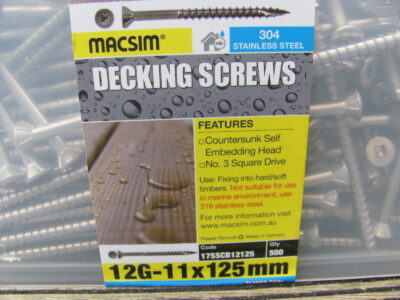 DECKING SCREWS 12G-11X125mm 304 S/Steel(500)