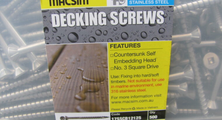 DECKING SCREWS 12G-11X125mm 304 S/Steel(500)