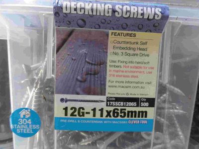 DECKING SCREWS 12G-11 x 65mm 316 S/S (QTY 500pcs)
