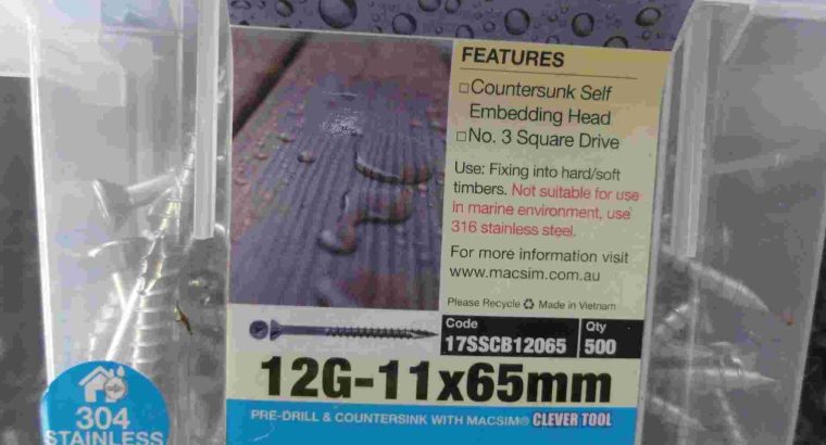 DECKING SCREWS 12G-11 x 65mm 316 S/S (QTY 500pcs)
