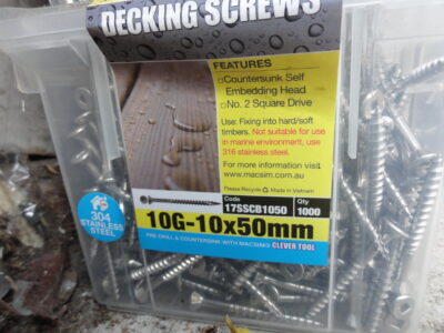 DECKING SCREWS 10G-10X50mm 304 S/S (QTY 1000pcs)