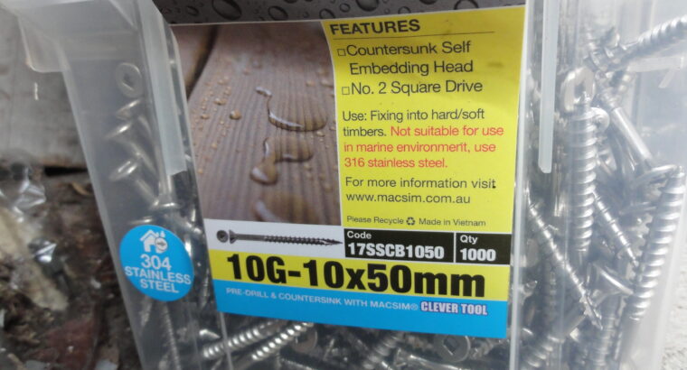 DECKING SCREWS 10G-10X50mm 304 S/S (QTY 1000pcs)