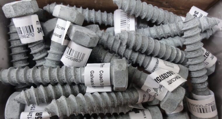 HEX HEAD 12mm x 75mm GALV COACH SCREW(QTY 25pcs)
