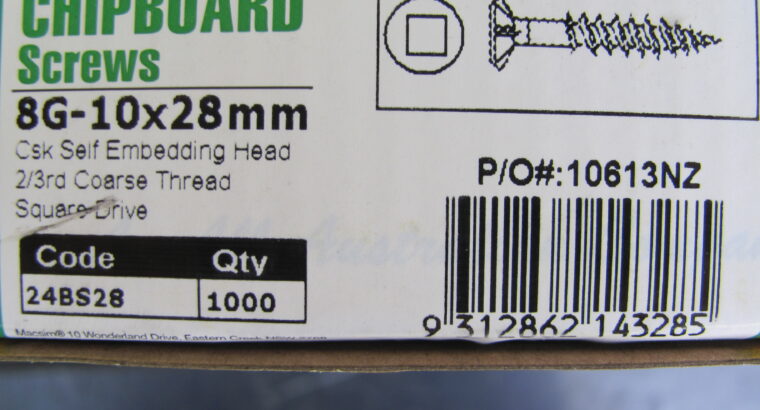 CHIPBOARD YELLOW ZINC SCREWS 8G-10 x 28mm (1000pc)