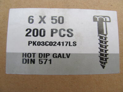 HEX CAP 6mm x 50mm GALV COACHSCREW(QTY 200pcs)