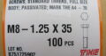 HEX CAP BOLTS M8-1.25x35mm S/S 316(QTY 100pcs)