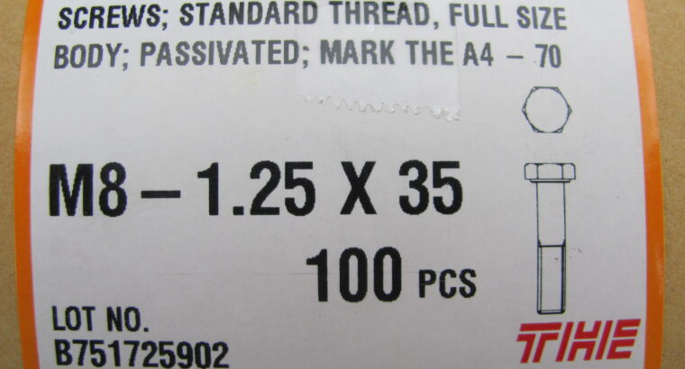 HEX CAP BOLTS M8-1.25x35mm S/S 316(QTY 100pcs)