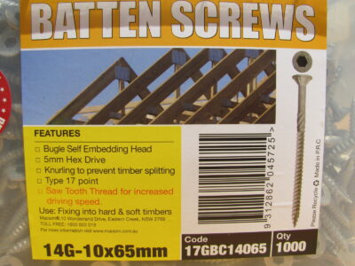 Batten Screw 14G-10x65mm GALV (1000pcs)