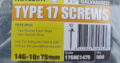 TYPE 17 SCREWS – 14G-10 x 75mm – GALV (500pcs)
