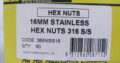 M16 HEX NUTS 316 Stainless Steel (50pcs)