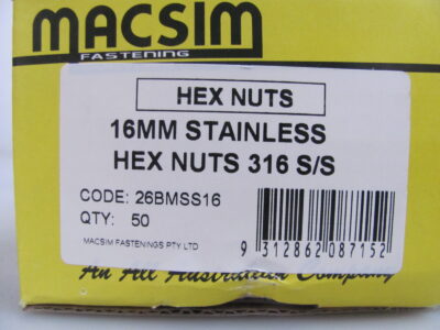 M16 HEX NUTS 316 Stainless Steel (50pcs)