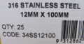 COACH SCREWS 316 Stainless Steel 12mm x 100mm