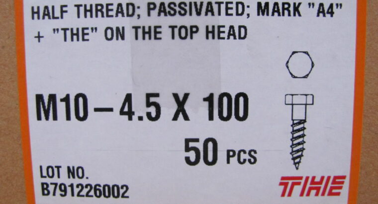 COACH SCREWS 316 Stainless Steel 10mm x 100mm