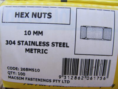 HEX NUTS M10 Stainless Steel 304(100pcs)