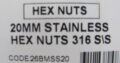 M20 HEX NUTS 316 Stainless Steel (50pcs)