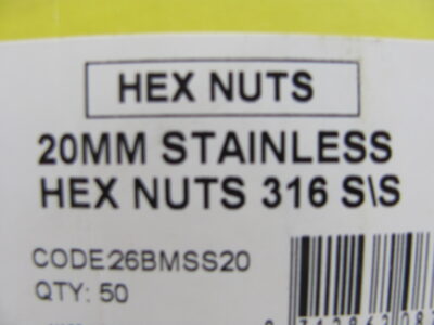 M20 HEX NUTS 316 Stainless Steel (50pcs)