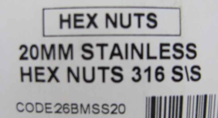 M20 HEX NUTS 316 Stainless Steel (50pcs)