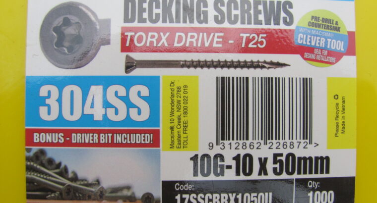 DECKING SCREWS 10G-10 x 50mm 304 S/S (QTY 1000pcs)