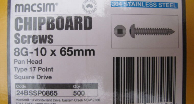 CHIPBOARD s/s 304 SCREWS 8G-10 x 65mm (200pcs)