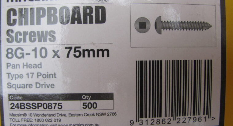 CHIPBOARD s/s 304 SCREWS 8G-10 x 75mm (200)
