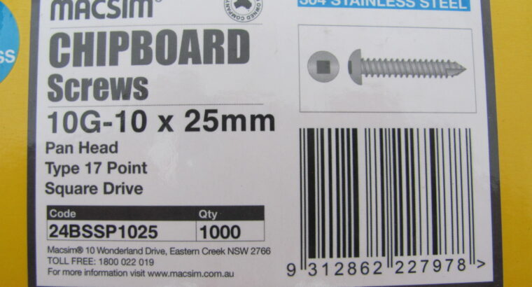 CHIPBOARD s/s 304 SCREWS 10G-10 x 25mm (1000pcs)