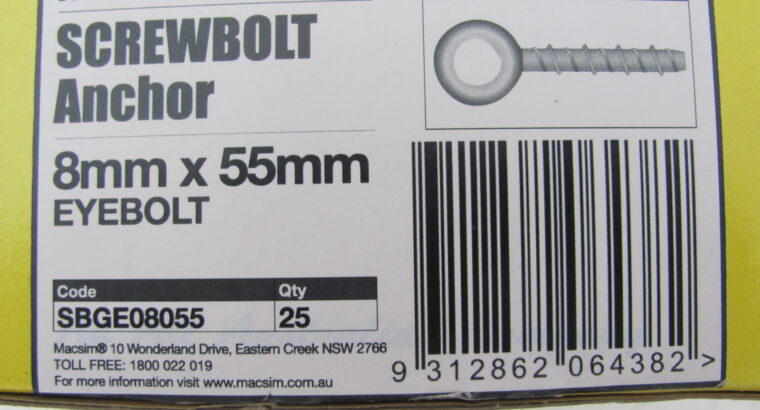 ANCHOR SCREWBOLT GALVANIZED 8mm x 55mm EYEBOLT