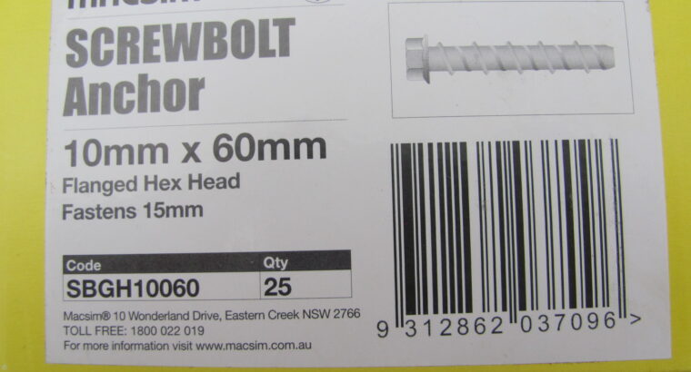 ANCHOR SCREWBOLT GALVANIZED 10mm x 60mm