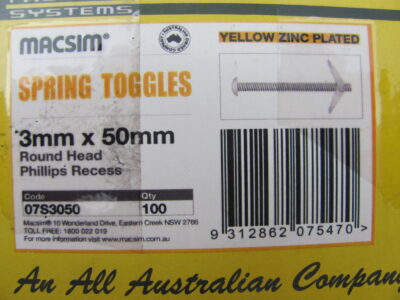 SPRING TOGGLES 3mm x 50mm