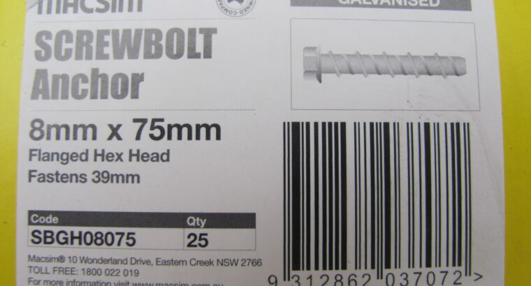 ANCHOR SCREWBOLT GALVANIZED 8mm x 75mm