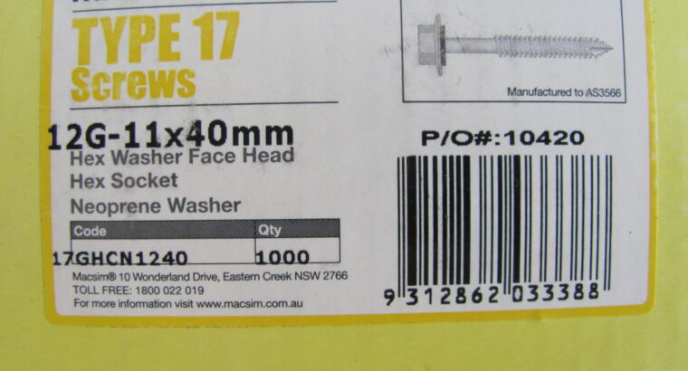 TYPE 17 SCREWS 12G-11 x 40mm GALV (1000pcs)
