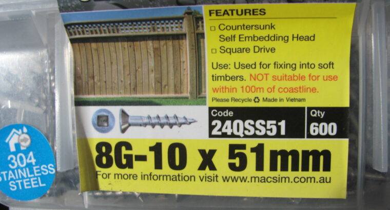 Chipboard Screws 8G-10 x 51mm 304 S/STEEL(600pcs)
