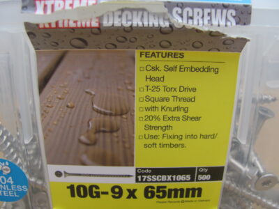 DECKING SCREWS 10G-9 x 65mm 304 S/S (QTY 500pcs)