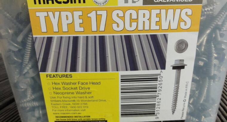 TYPE 17 ROOFING SCREWS – 12G-11x 65mm (1000pcs)