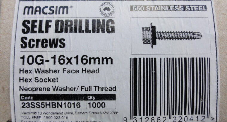 SELF DRILLING SCREWS STAINLESS STEEL 10G-16 x 16mm