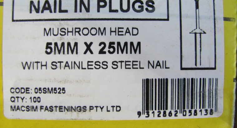 Nylon Nail-In Mushroom Head 304 S/S 5mm x 25mm