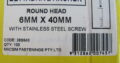Nylon Nail-In Round Head 304 S/S 6mm x 40mm