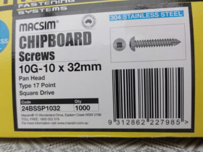 CHIPBOARD s/s 304 SCREWS 10G-10 x 32mm (1000pcs)