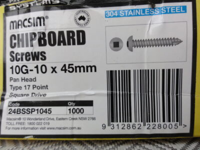 CHIPBOARD s/s 304 SCREWS 10G-10 x 45mm (1000pcs)
