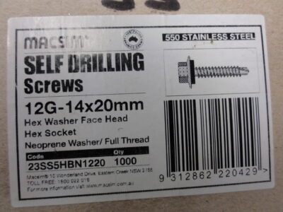 SELF DRILLING SCREWS 12G-14x20mm S/S (QTY 100pcs)