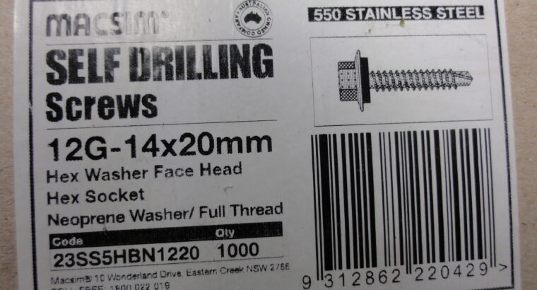 SELF DRILLING SCREWS 12G-14x20mm S/S (QTY 100pcs)
